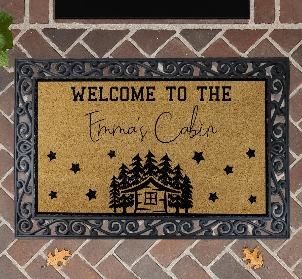 Personalized Cabin Doormat, Custom Name Welcome To Cabin Mat, Pine Tree Cabin Decor