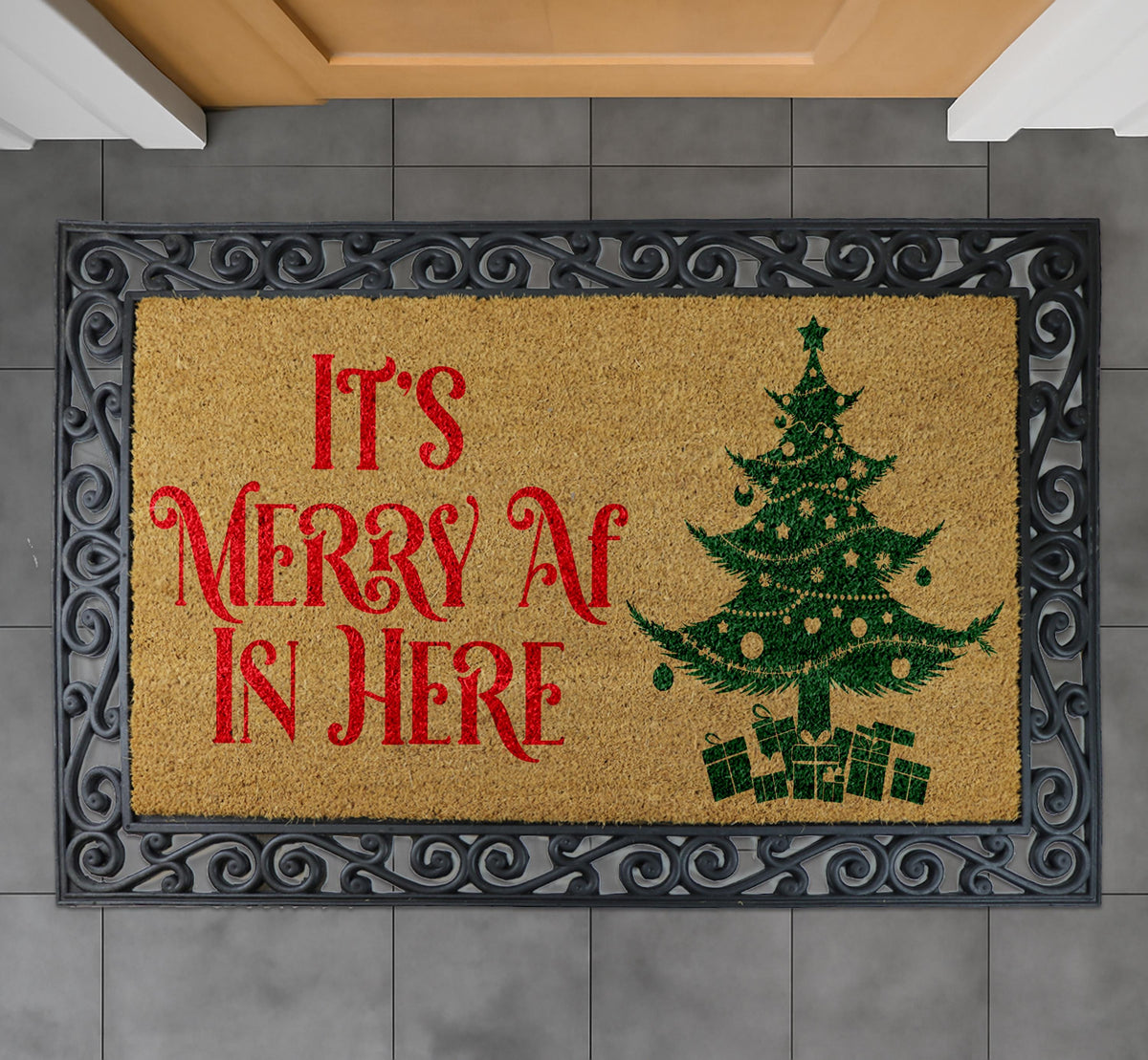 It's Merry AF In Here Christmas Doormat, Funny Holiday Welcome Mat