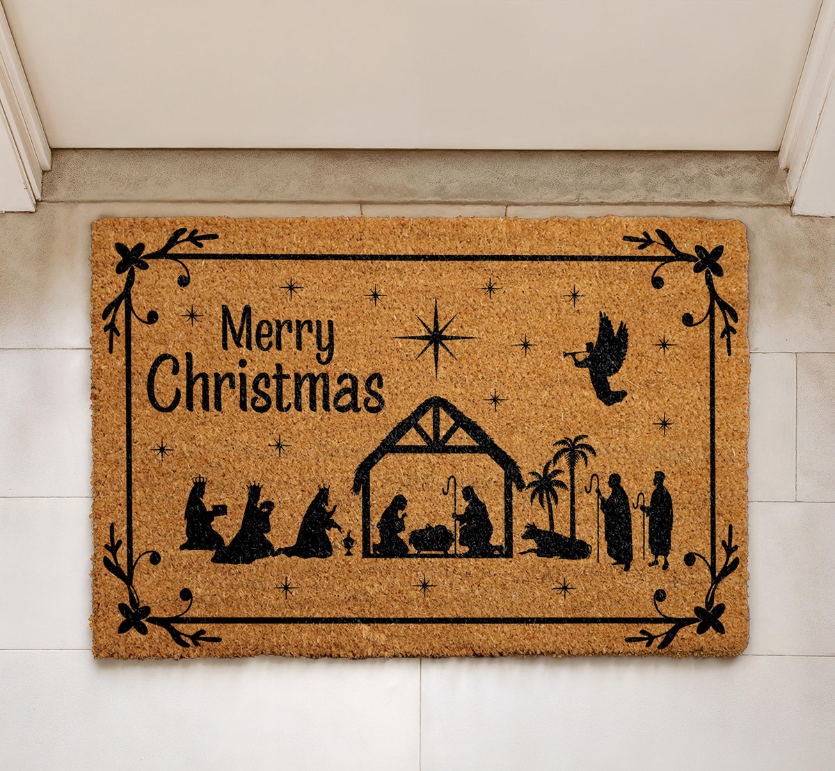 Nativity Christmas Doormat, Merry Christmas Welcome Mat, Religious Holiday Mats