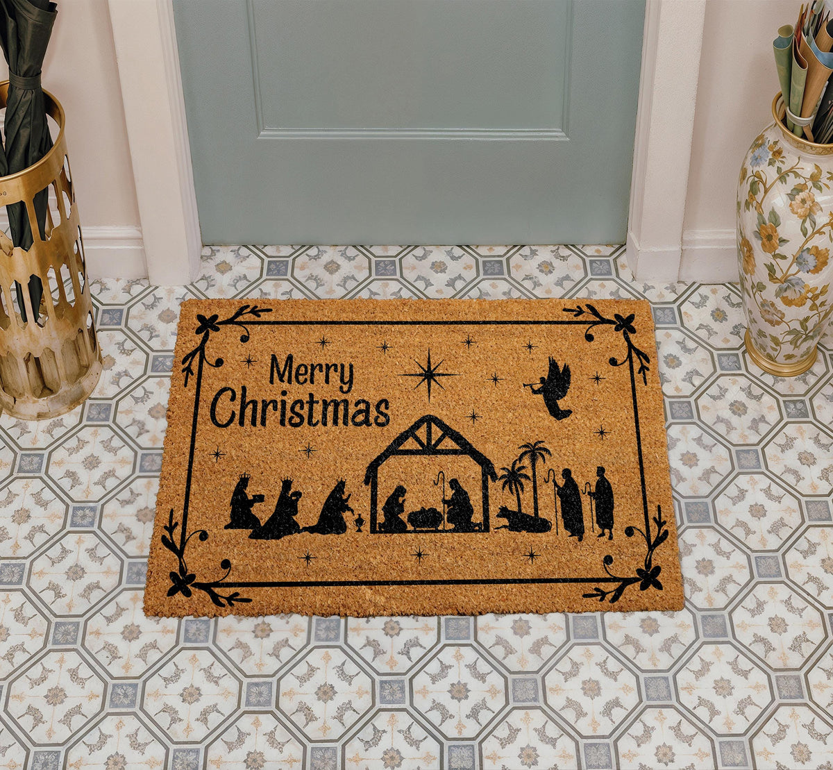 Nativity Christmas Doormat, Merry Christmas Welcome Mat, Religious Holiday Mats