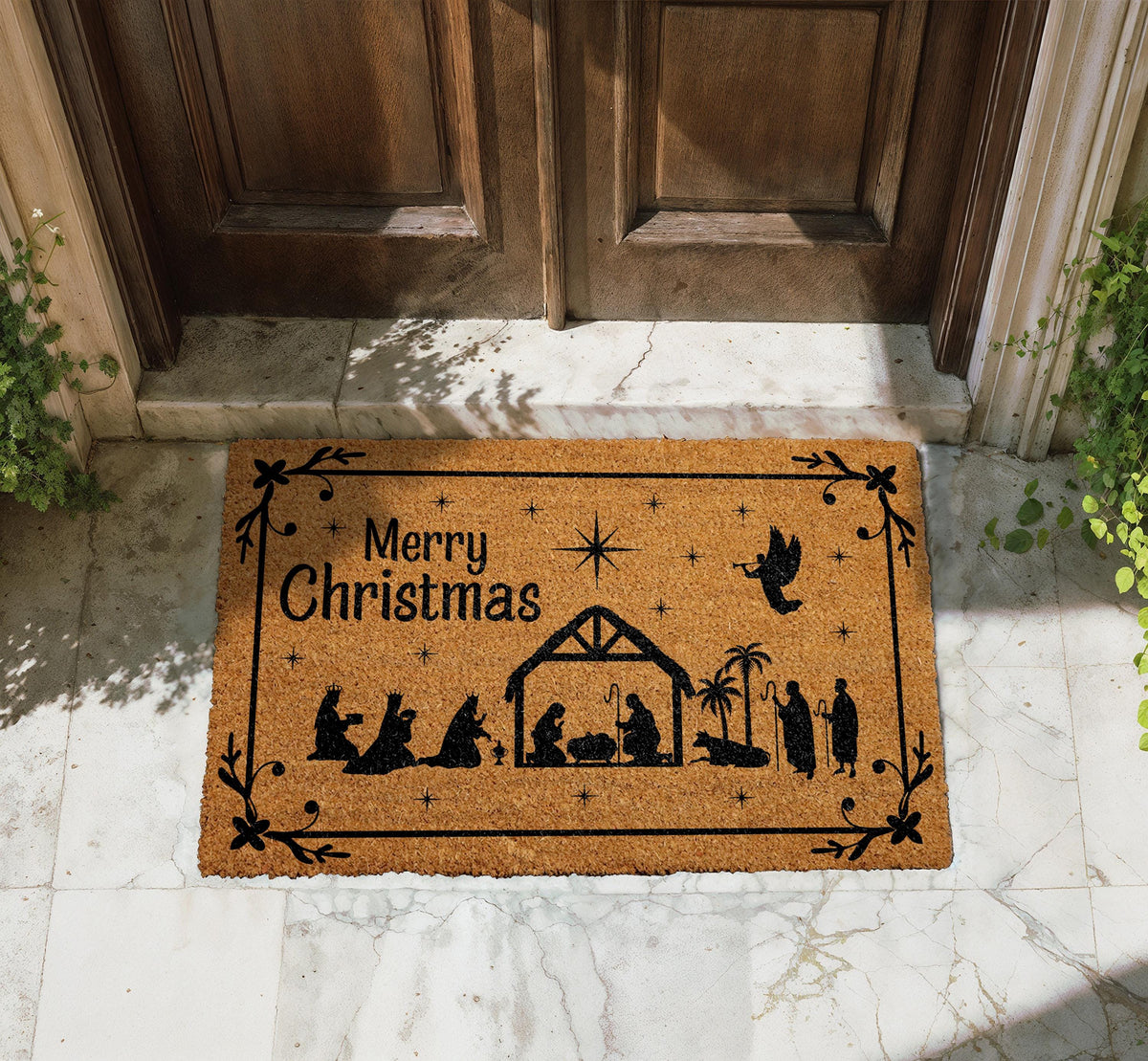 Nativity Christmas Doormat, Merry Christmas Welcome Mat, Religious Holiday Mats