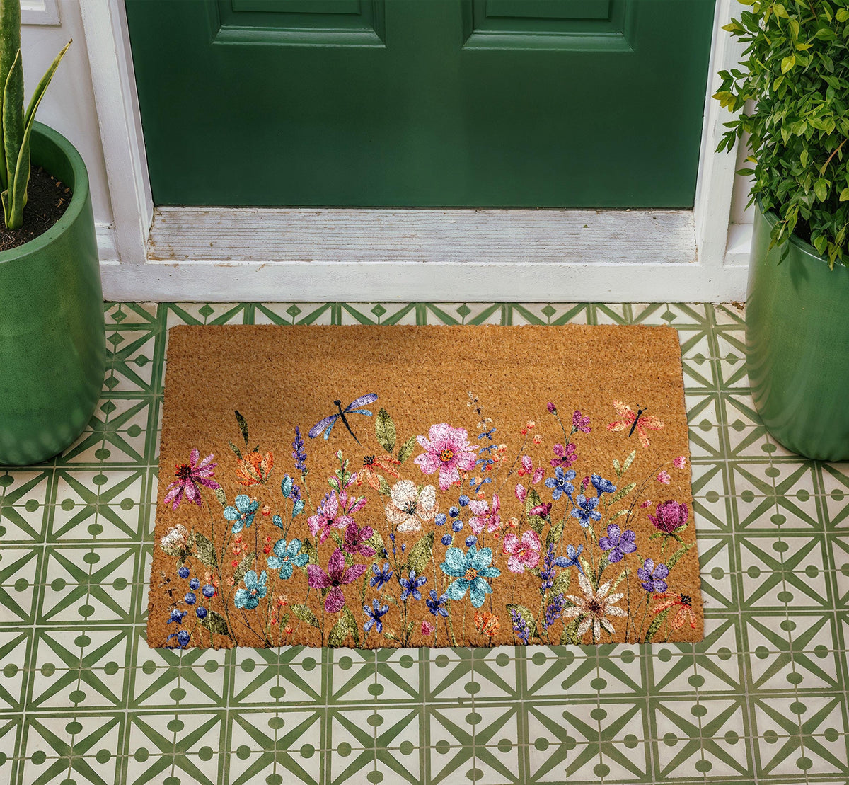 Wildflower Meadow Doormat, Spring Flowers Coir Welcome Mat, Front Door Decor