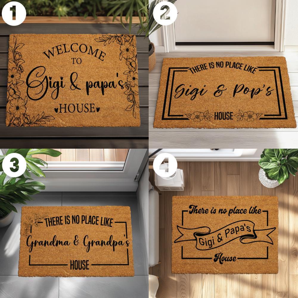 Custom Personalized Floral Coir Door Mat, Welcome Gigi and Papa's House Rug