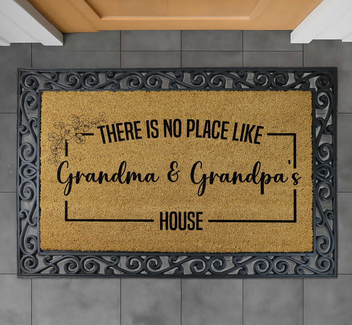 Custom Personalized Floral Coir Door Mat, Welcome Gigi and Papa's House Rug