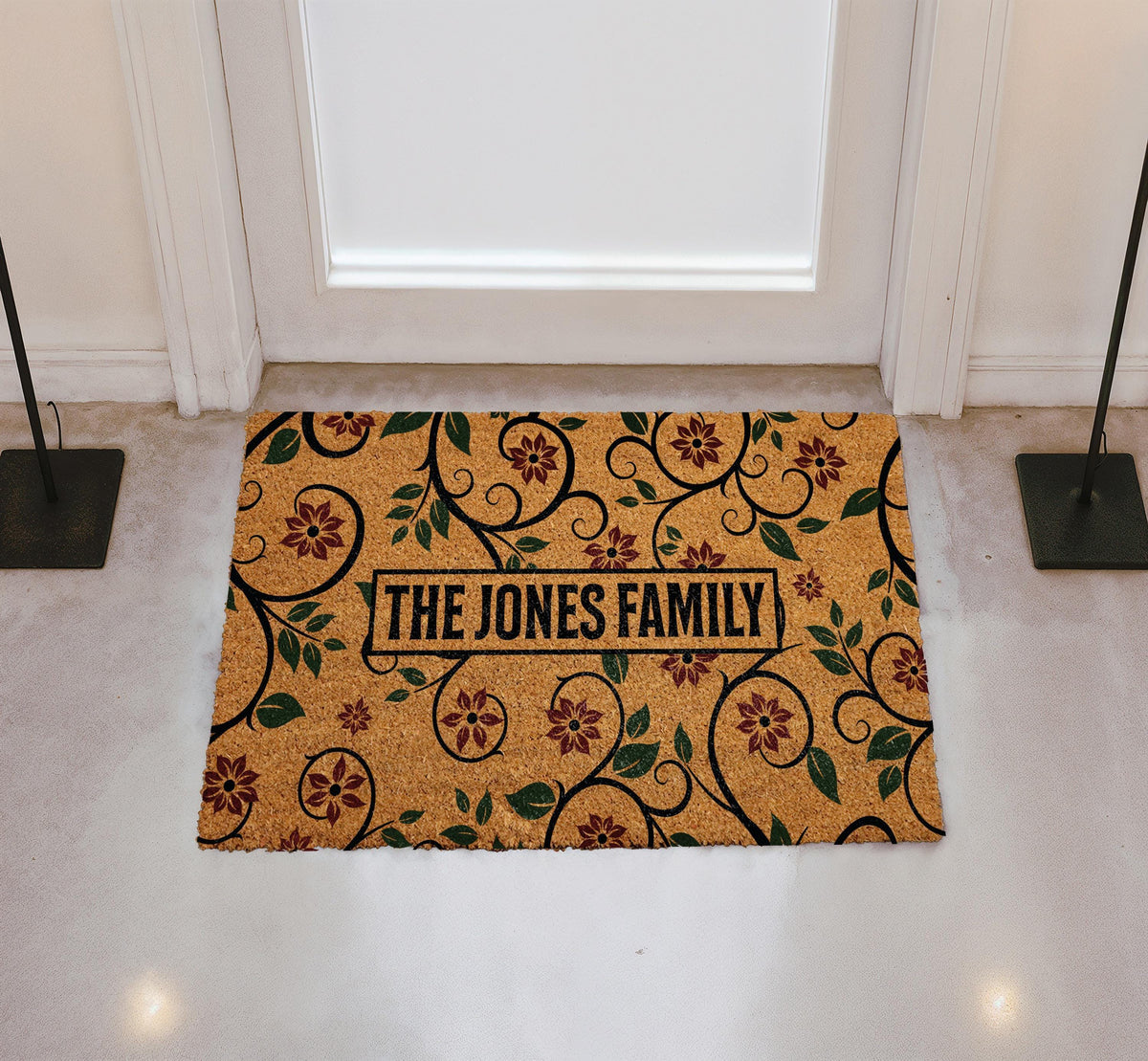 Personalized Floral Family Name Doormat, Custom Vine Pattern Welcome Mat, Cute Wedding Gift
