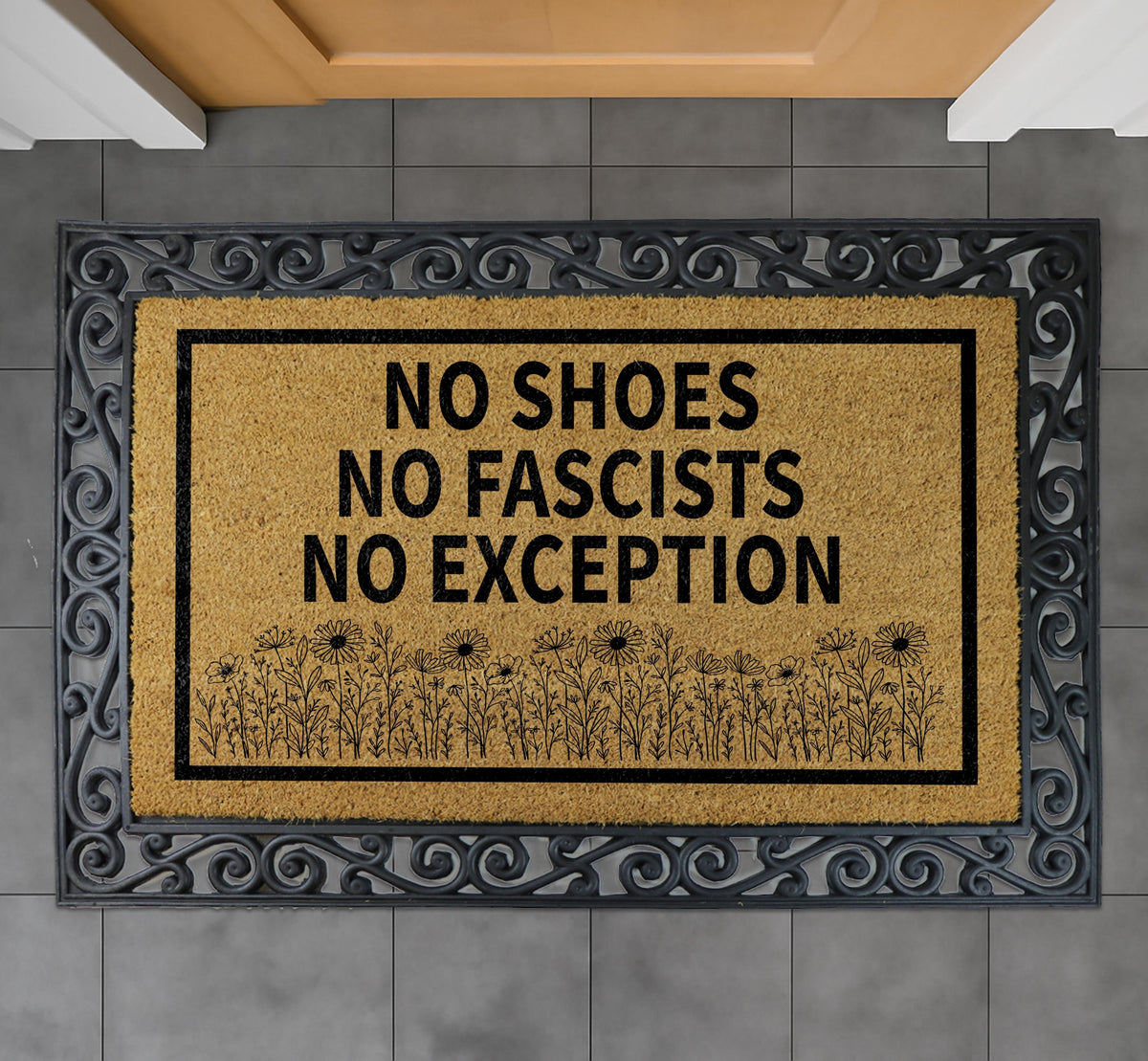 No Shoes No Fascists No Exception Doormat, Floral Anti Fascist Welcome Mat