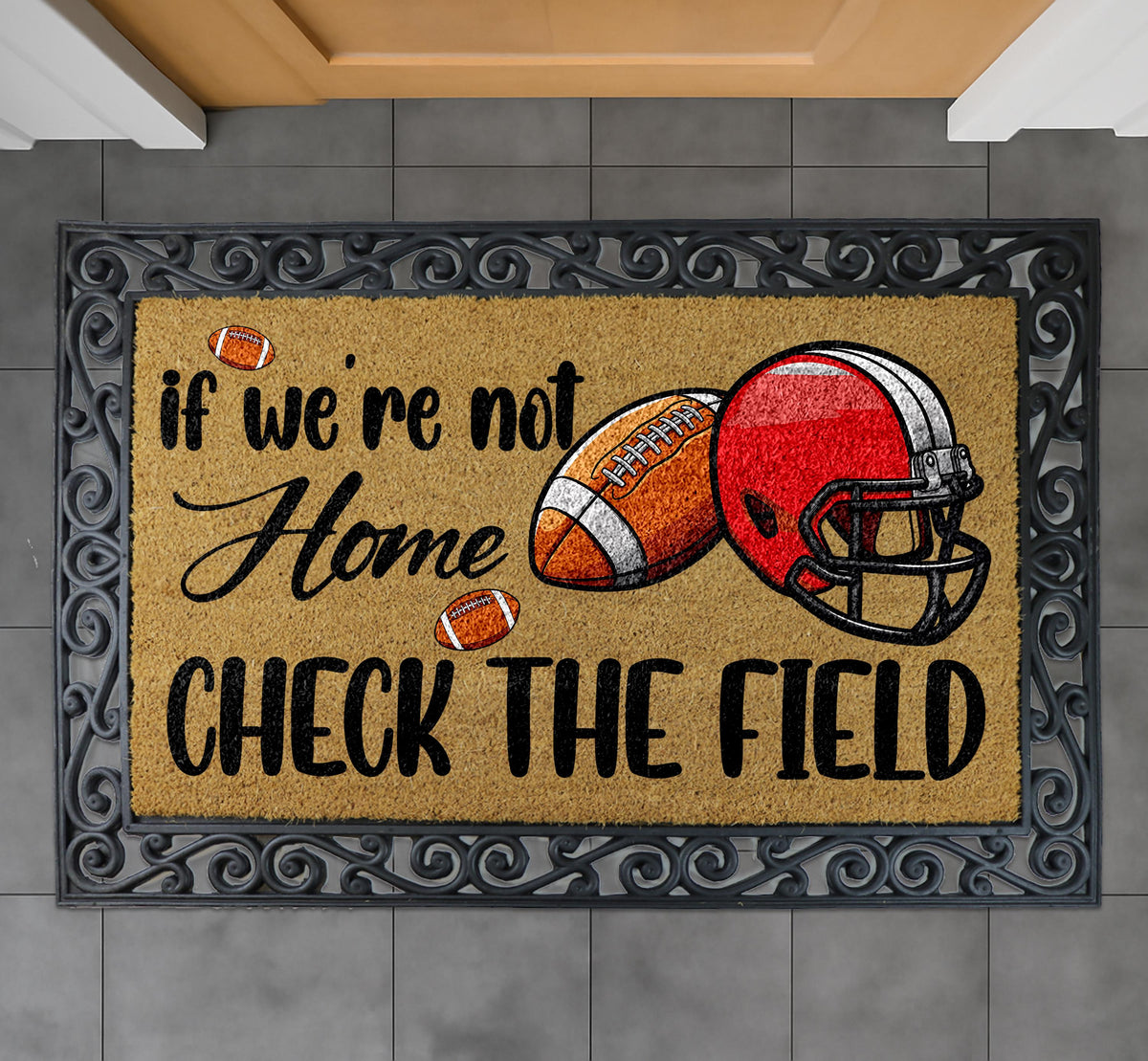 If We're Not Home Check The Field Doormat, Football Welcome Mat, Sports Fan Door mat