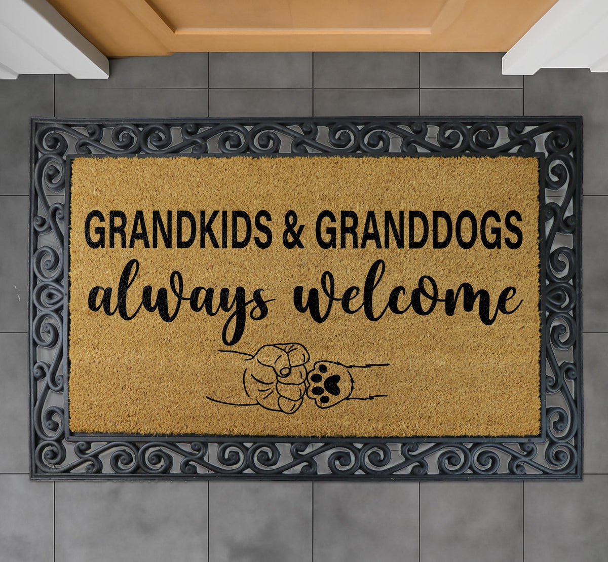 Grandkids & Granddogs Always Welcome Mat, Grandparent Gifts, Dog Lover Welcome Mat