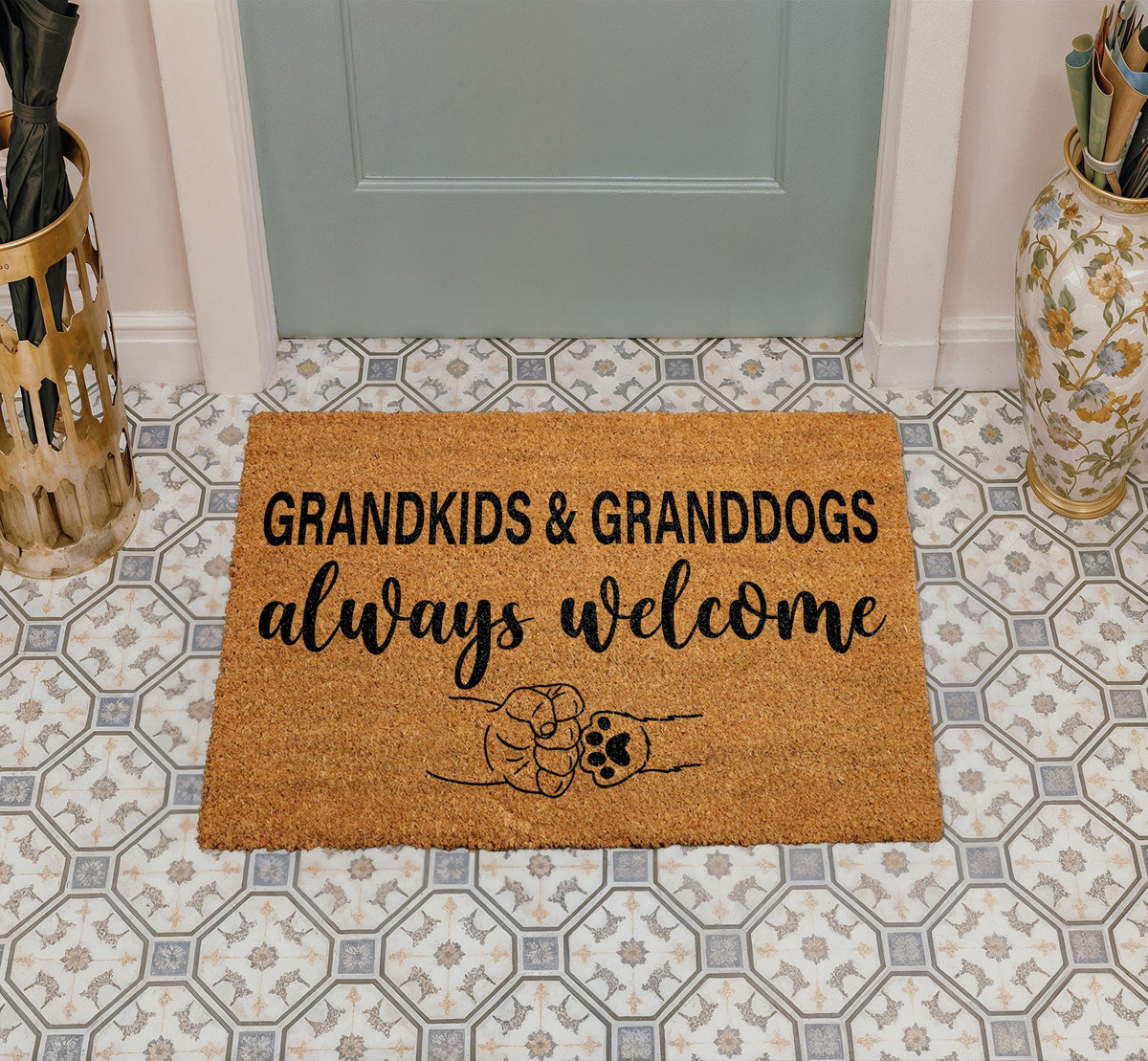 Grandkids & Granddogs Always Welcome Mat, Grandparent Gifts, Dog Lover Welcome Mat