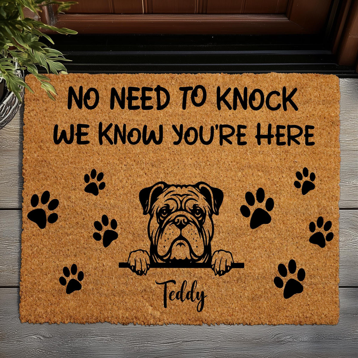 No Need To Knock We Know You're Here Doormat, Custom Dog Name & Dogs Breed Welcome Mat