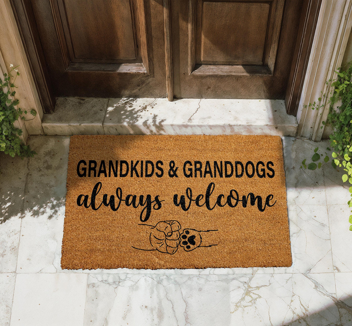 Grandkids & Granddogs Always Welcome Mat, Grandparent Gifts, Dog Lover Welcome Mat