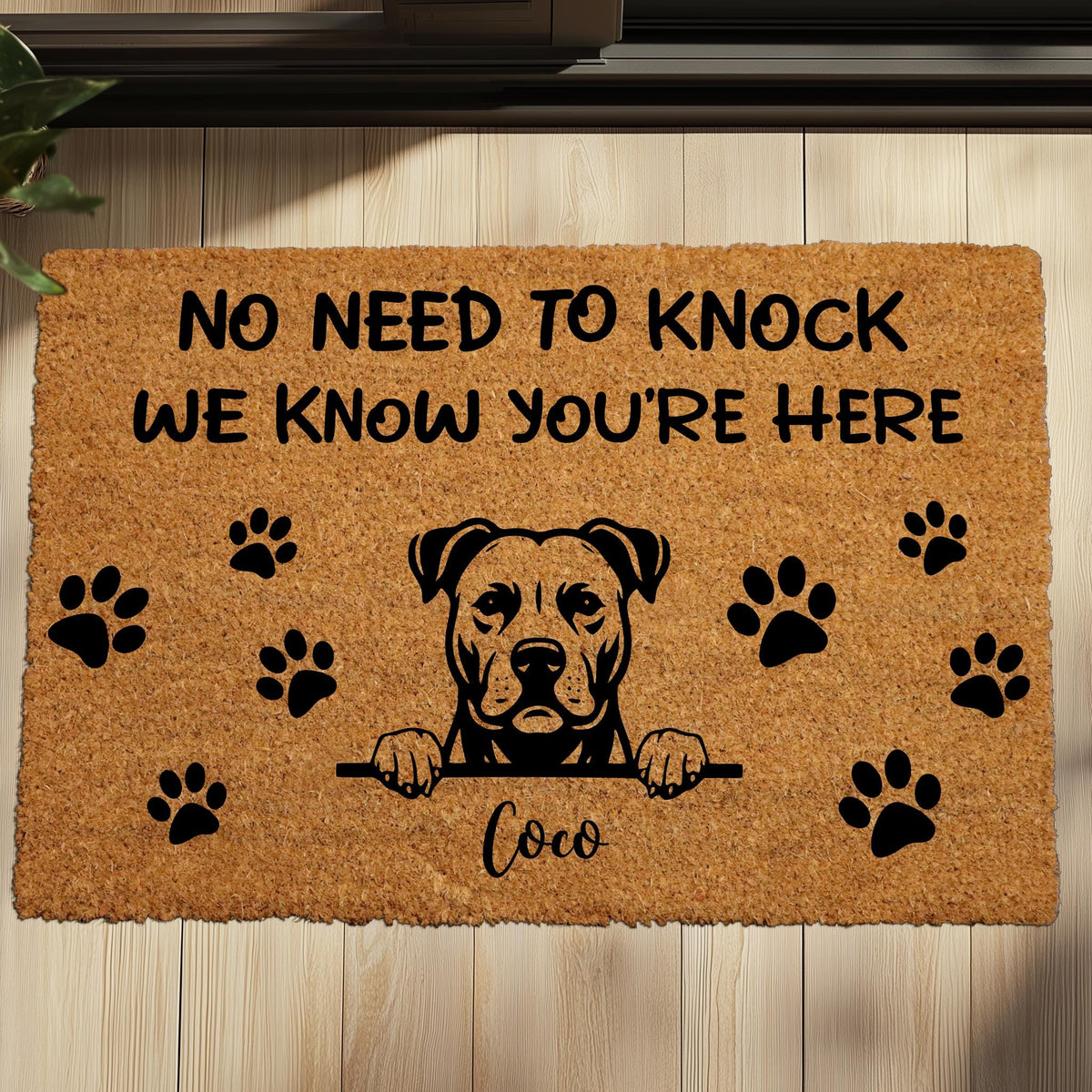 No Need To Knock We Know You're Here Doormat, Custom Dog Name & Dogs Breed Welcome Mat