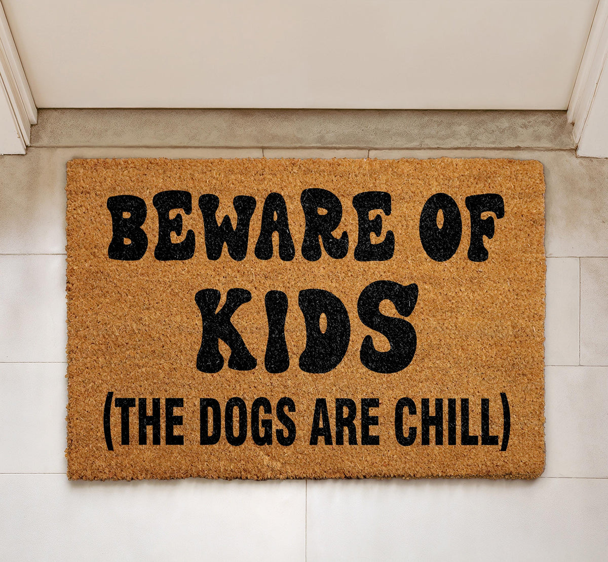 Funny Beware of Kids Doormat, Humorous Family Welcome Mat, New Parents Gift, Coir Entryway Mat