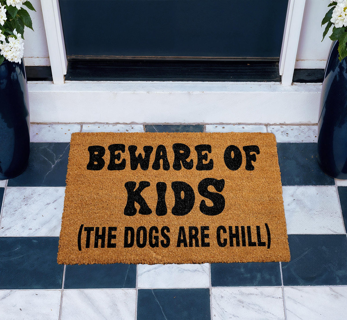 Funny Beware of Kids Doormat, Humorous Family Welcome Mat, New Parents Gift, Coir Entryway Mat