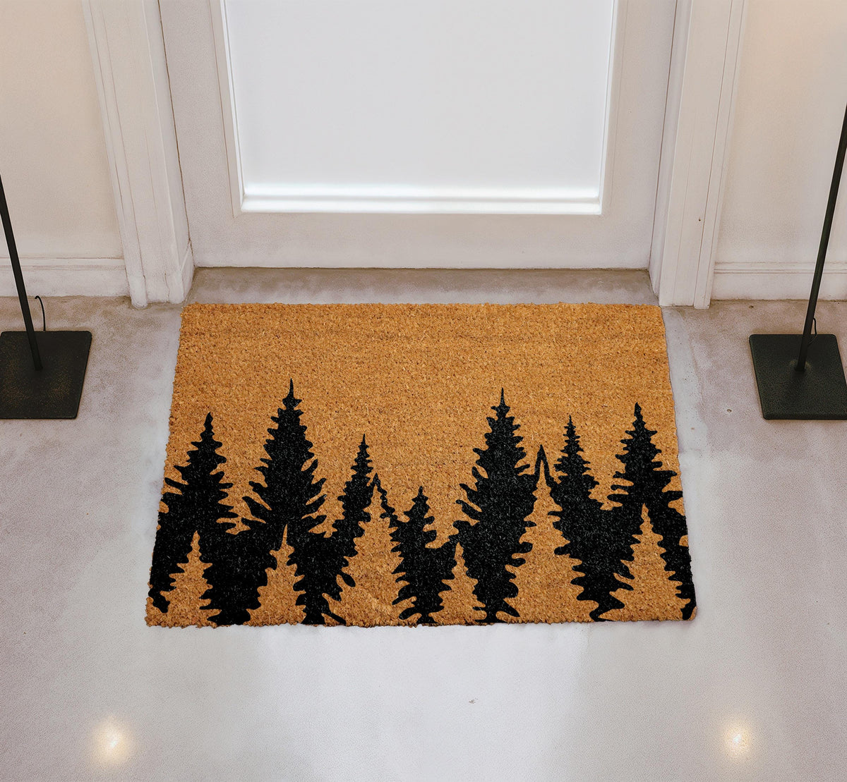 Treeline Doormat, Forest Welcome Mat, Pine Tree Silhouette Coir Mat, Rustic Cabin Decor