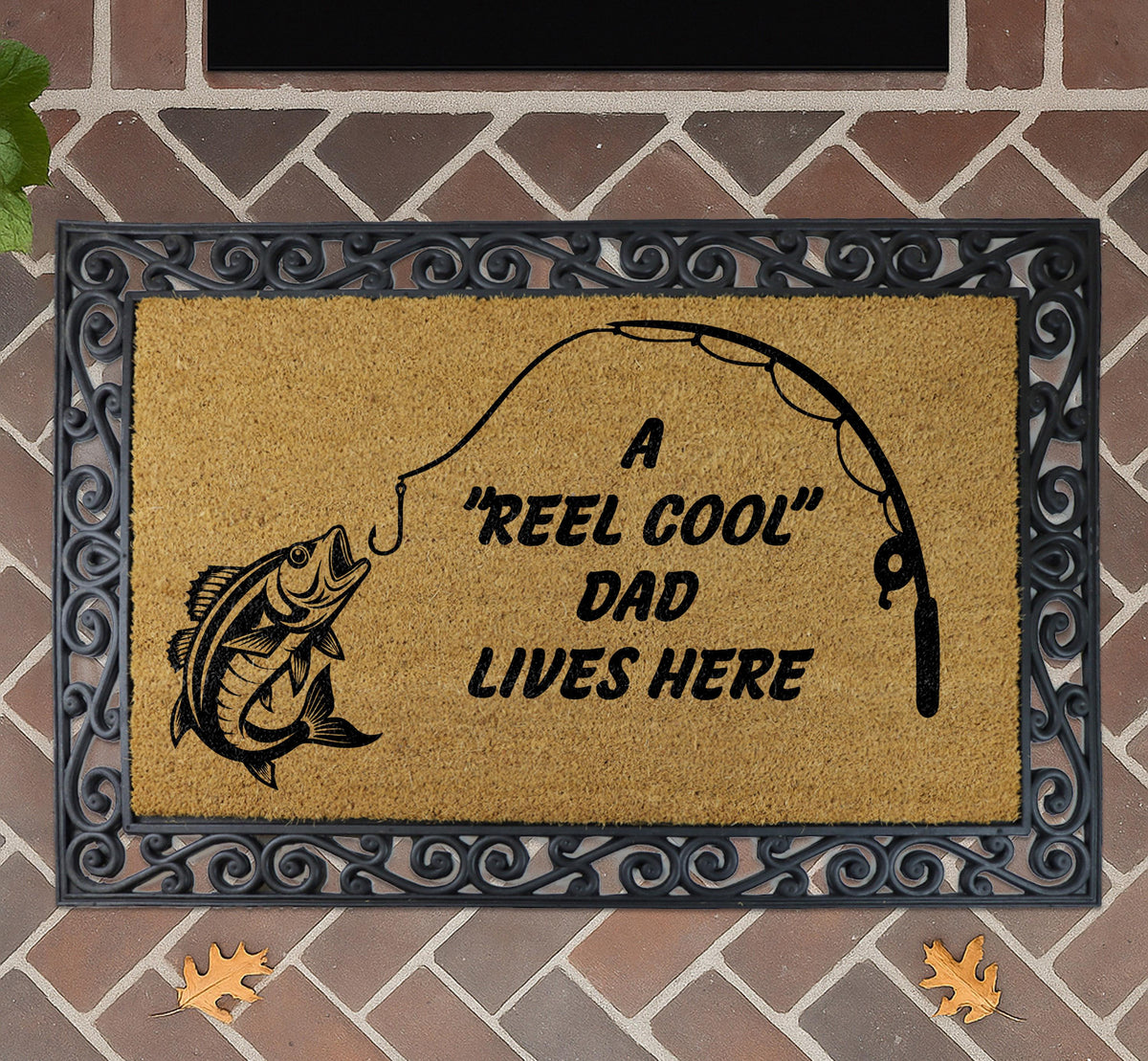 Reel Cool Dad Lives Here Doormat, Custom Funny Fisherman Entrance Decor, Father's Day Gift