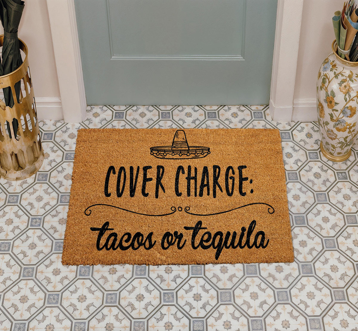 Cover Charge Tacos or Tequila Doormat, Mexican Fiesta Home Decor, Cinco de Mayo Welcome Mat