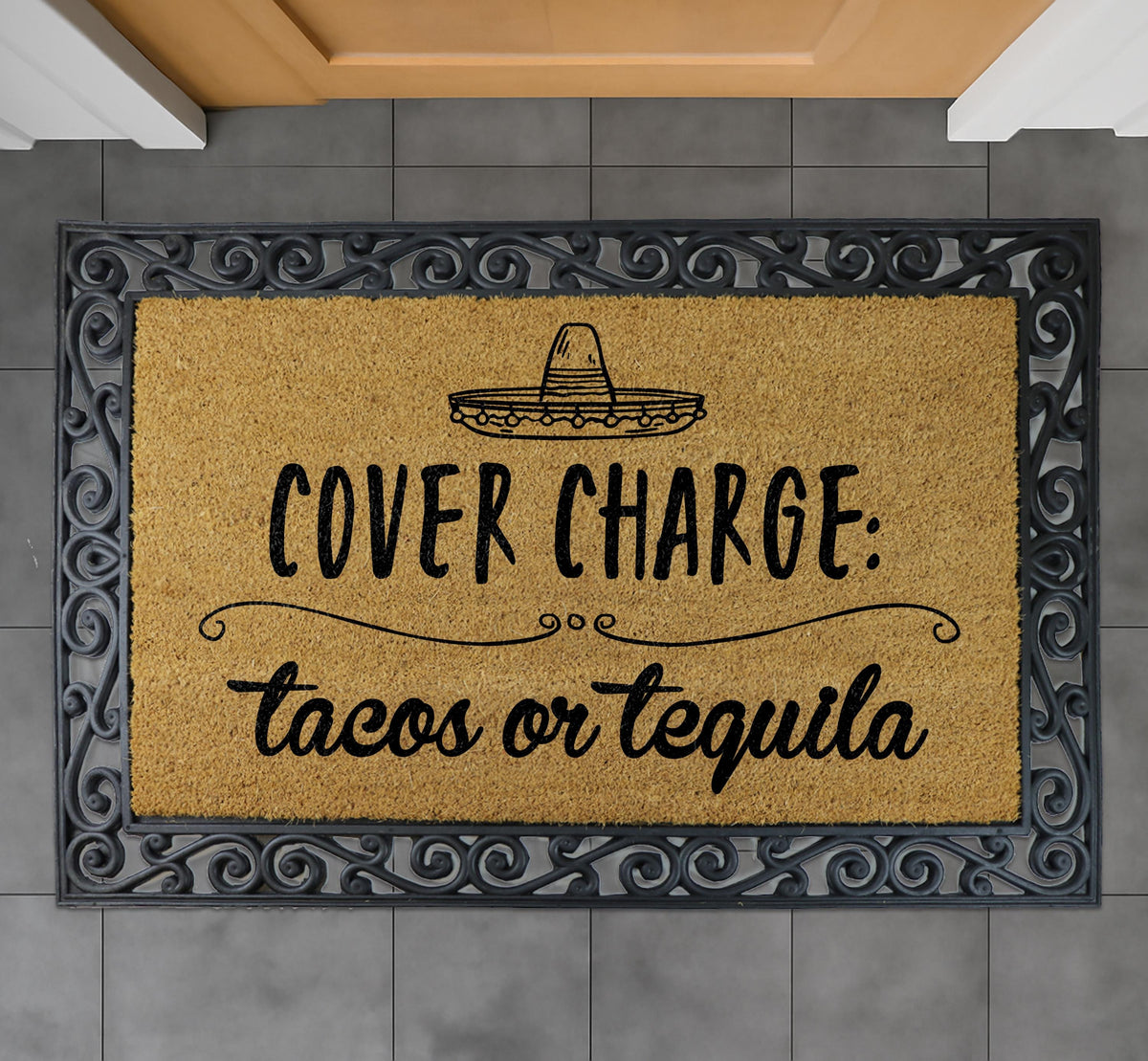 Cover Charge Tacos or Tequila Doormat, Mexican Fiesta Home Decor, Cinco de Mayo Welcome Mat