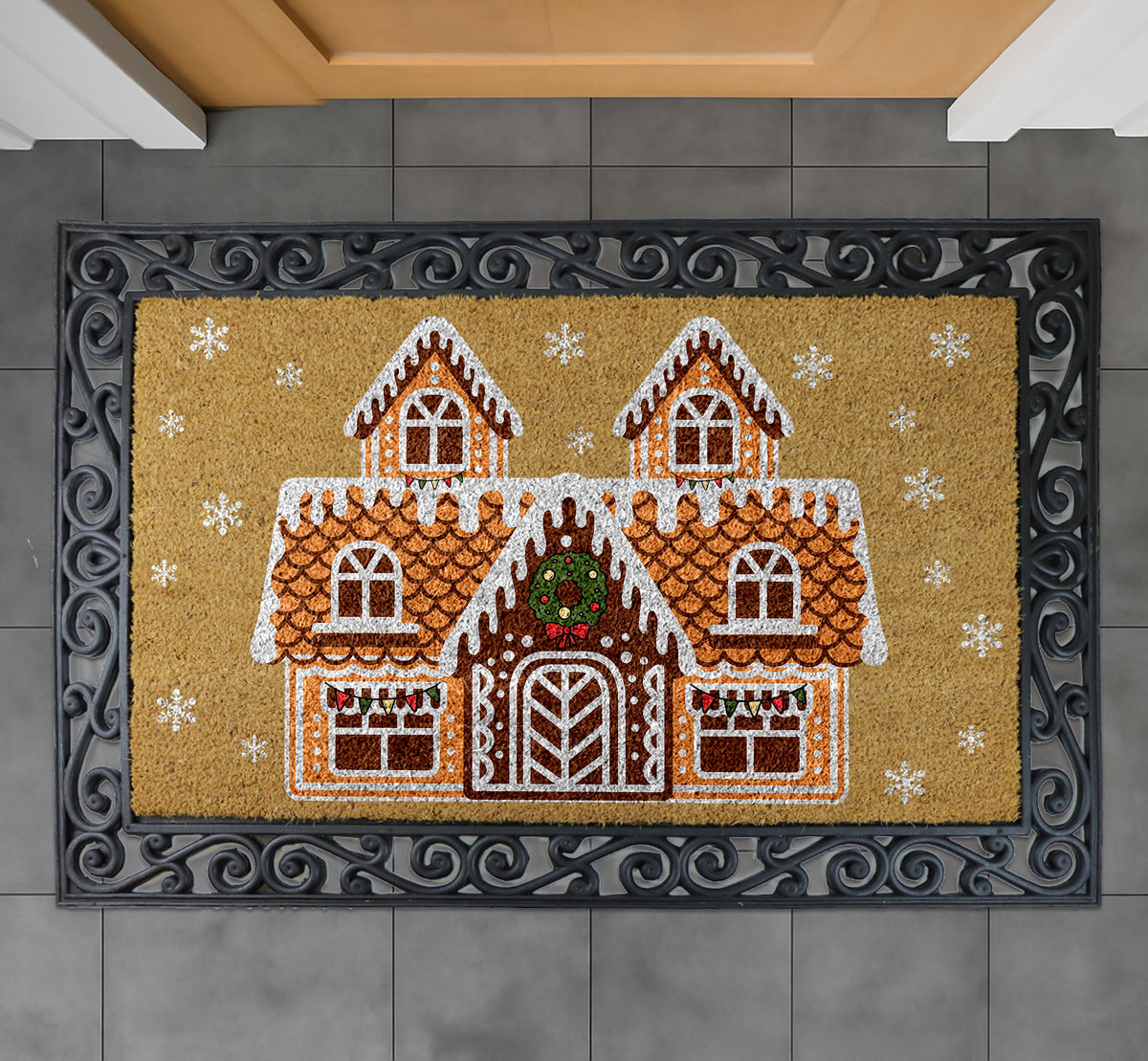 Gingerbread House Doormat, Christmas Welcome Mat, Winter Holiday Front Door Mat