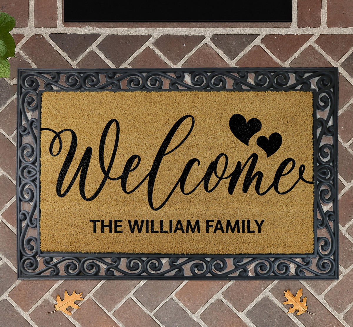 Personalized Welcome Doormat with Hearts, Custom Family Last Name Door Mat
