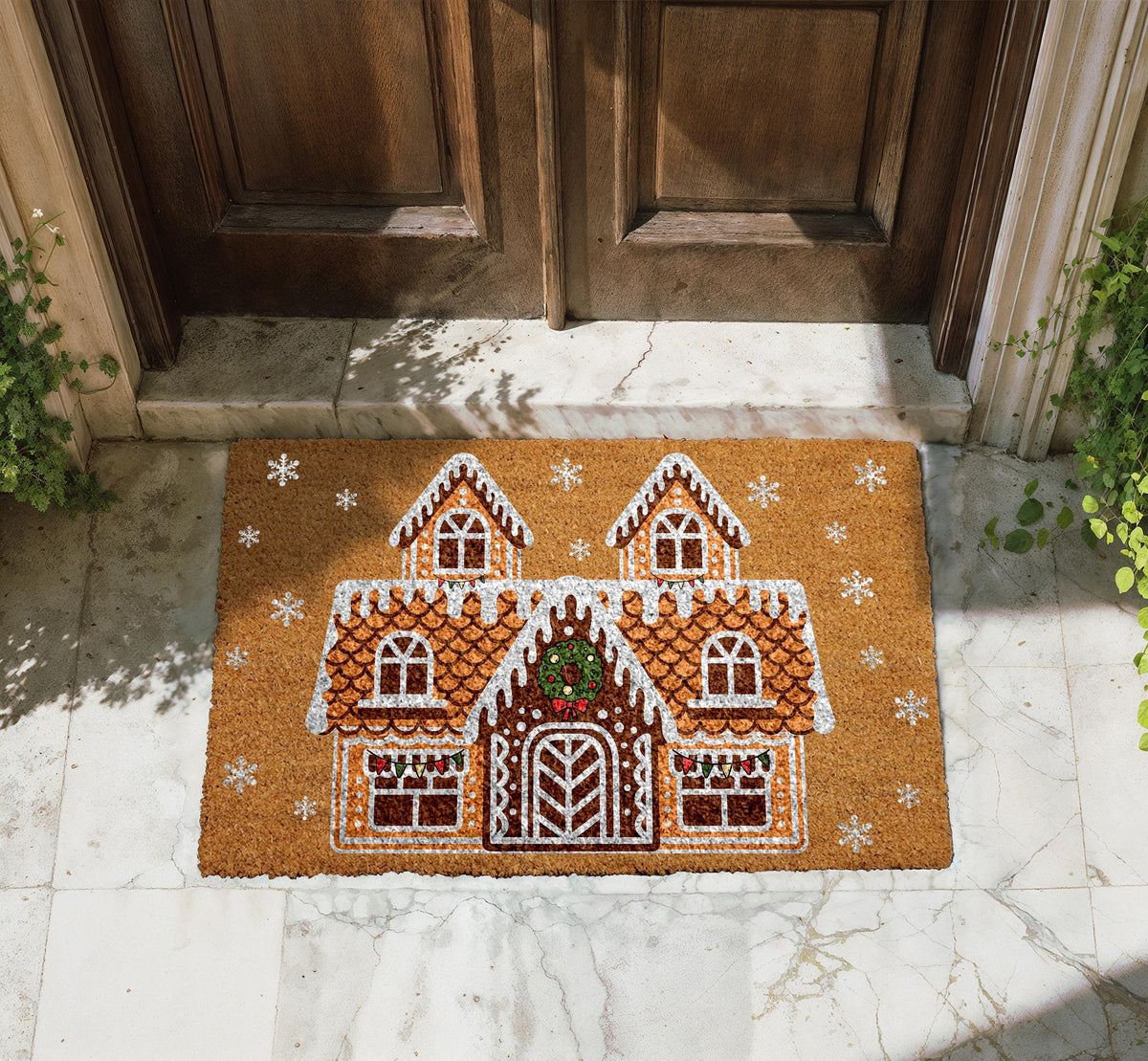 Gingerbread House Doormat, Christmas Welcome Mat, Winter Holiday Front Door Mat
