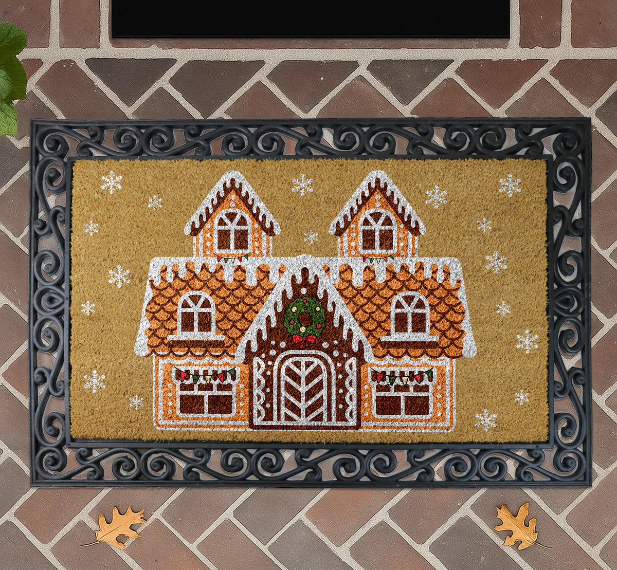 Gingerbread House Doormat, Christmas Welcome Mat, Winter Holiday Front Door Mat