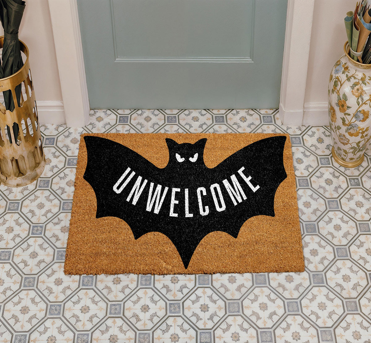 Halloween Unwelcome Mat, Funny Bat Doormat, Spooky Front Door Decor, Gothic Halloween Gift