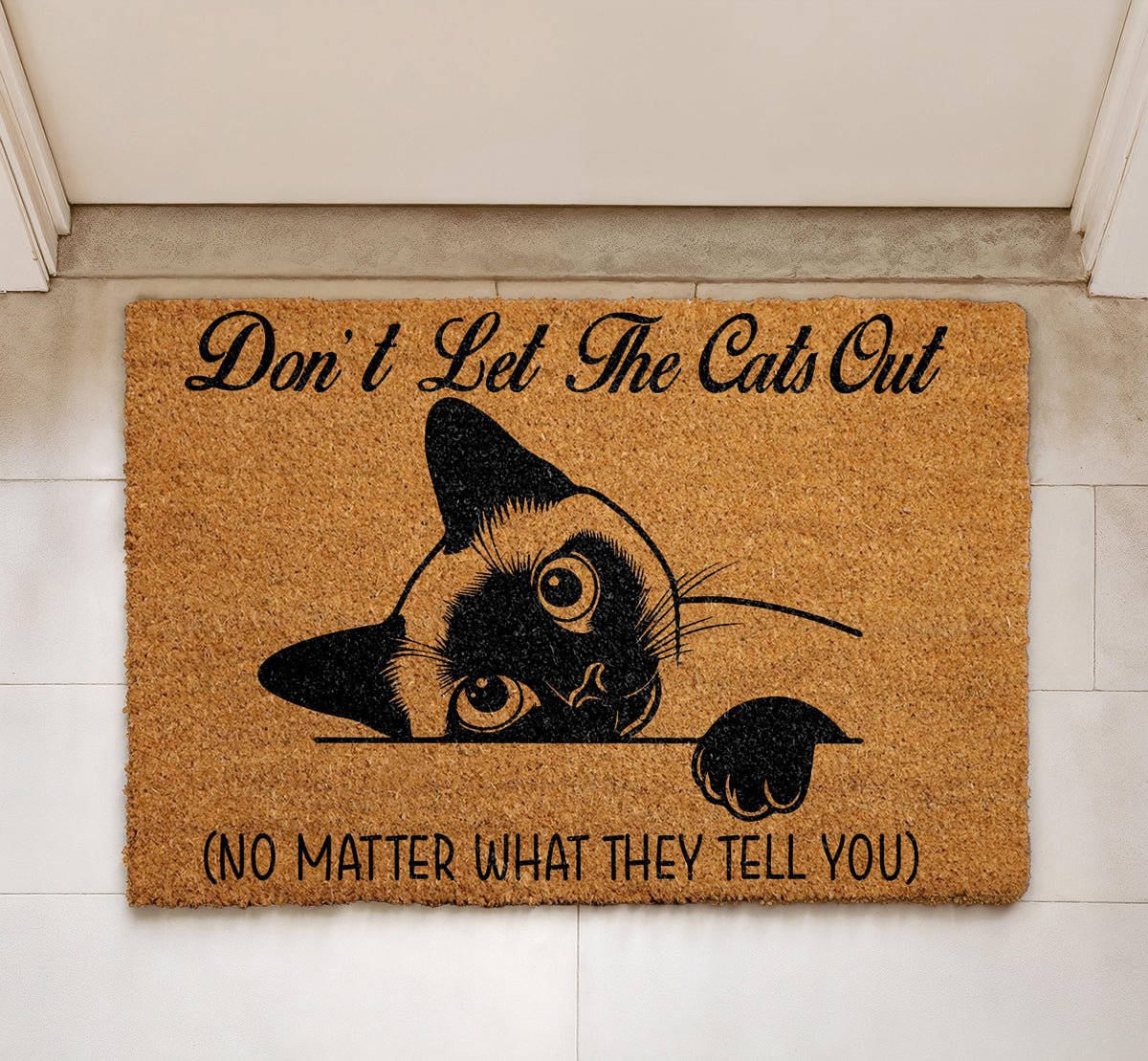 Don't Let The Cats Out Doormat, Funny Cat Welcome Mat, Pet Lover Coir Mat