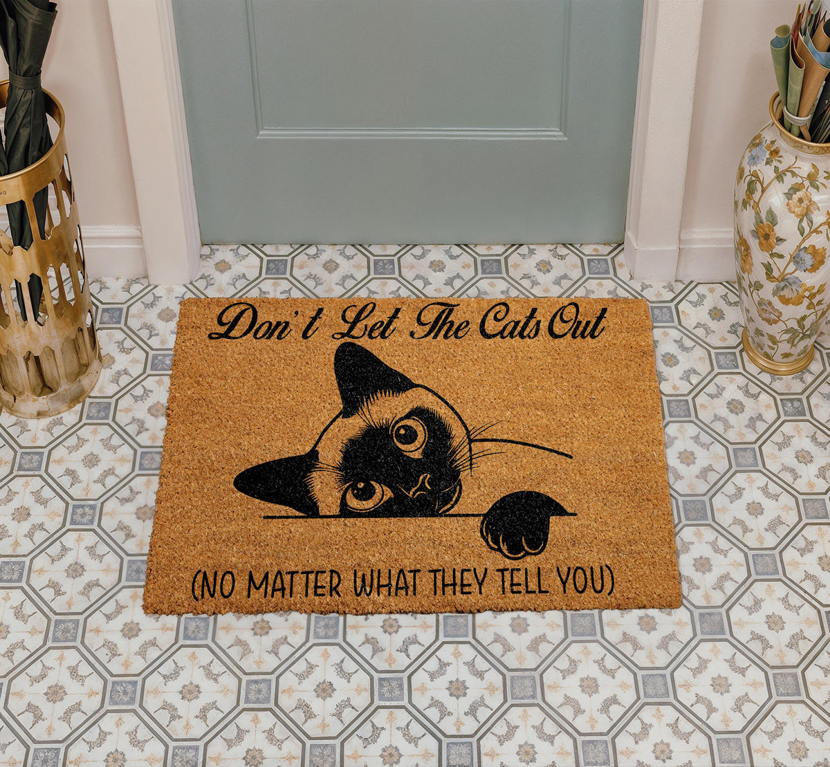 Don't Let The Cats Out Doormat, Funny Cat Welcome Mat, Pet Lover Coir Mat