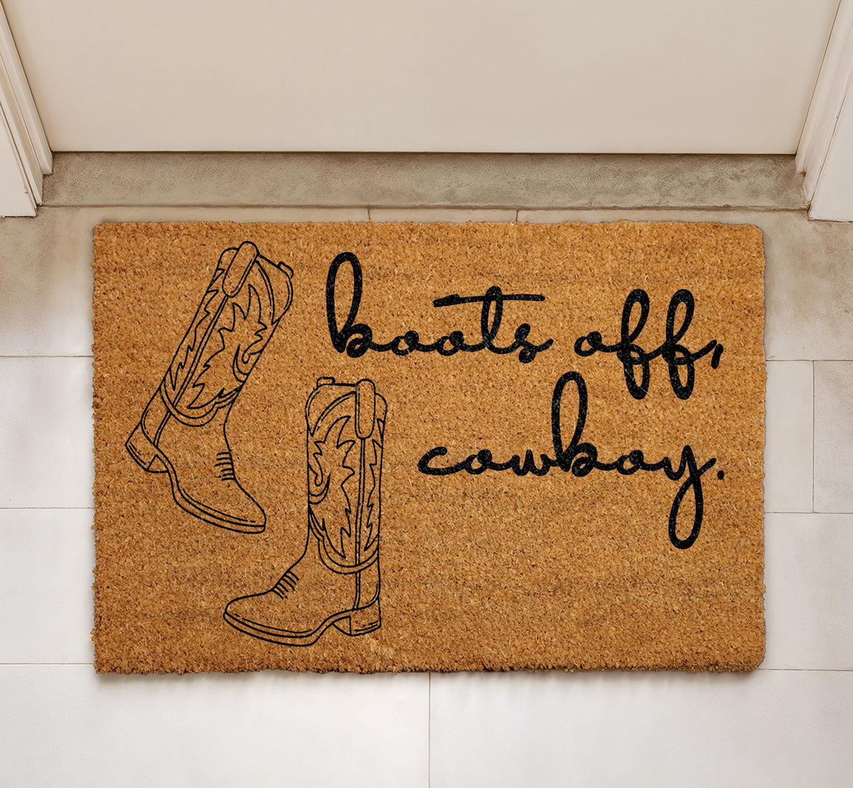 Boots Off Cowboy Doormat, Western Welcome Mat, Southern Home Decor, Ranch Outdoor Coir Mat