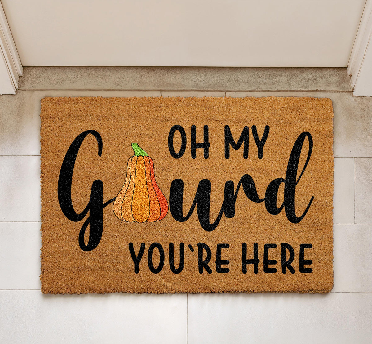 Oh My Gourd You're Here Doormat, Autumn Front Porch Decor, Funny Fall Welcome Mat