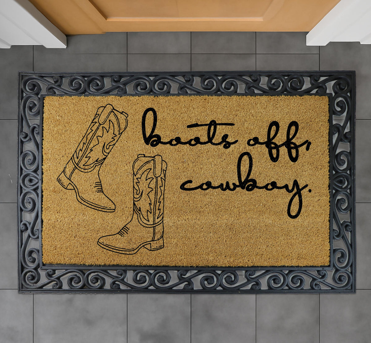 Boots Off Cowboy Doormat, Western Welcome Mat, Southern Home Decor, Ranch Outdoor Coir Mat
