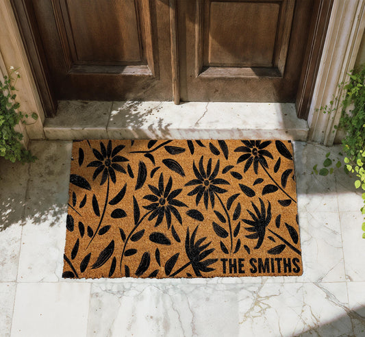 Custom Modern Floral Doormat, Minimalist Botanical Welcome Mat