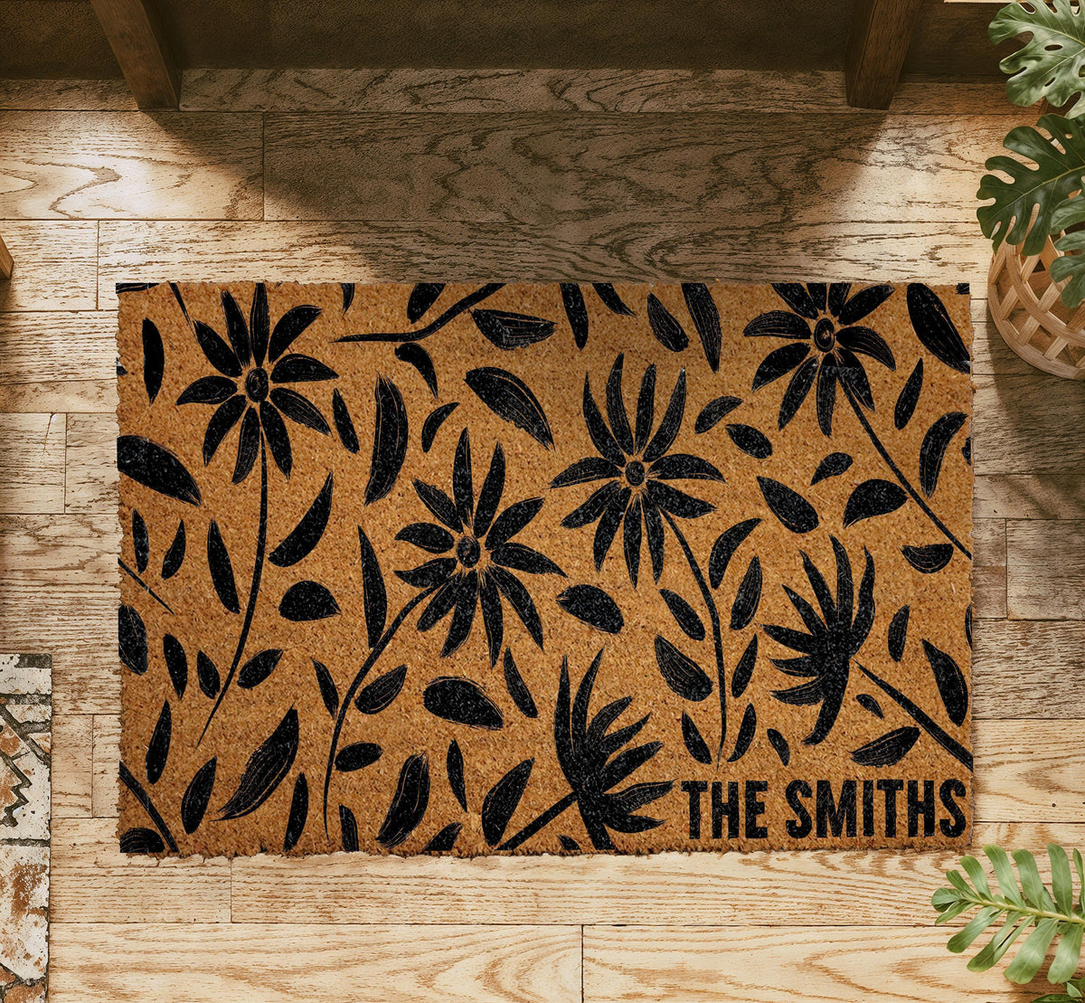 Custom Modern Floral Doormat, Minimalist Botanical Welcome Mat