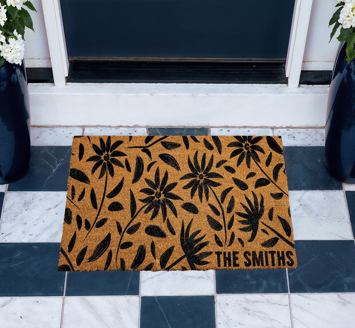 Custom Modern Floral Doormat, Minimalist Botanical Welcome Mat
