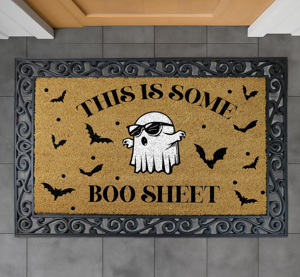 This Is Some Boo Sheet Doormat, Spooky Home Entrance Decor, Cool Ghost Front Porch Rug