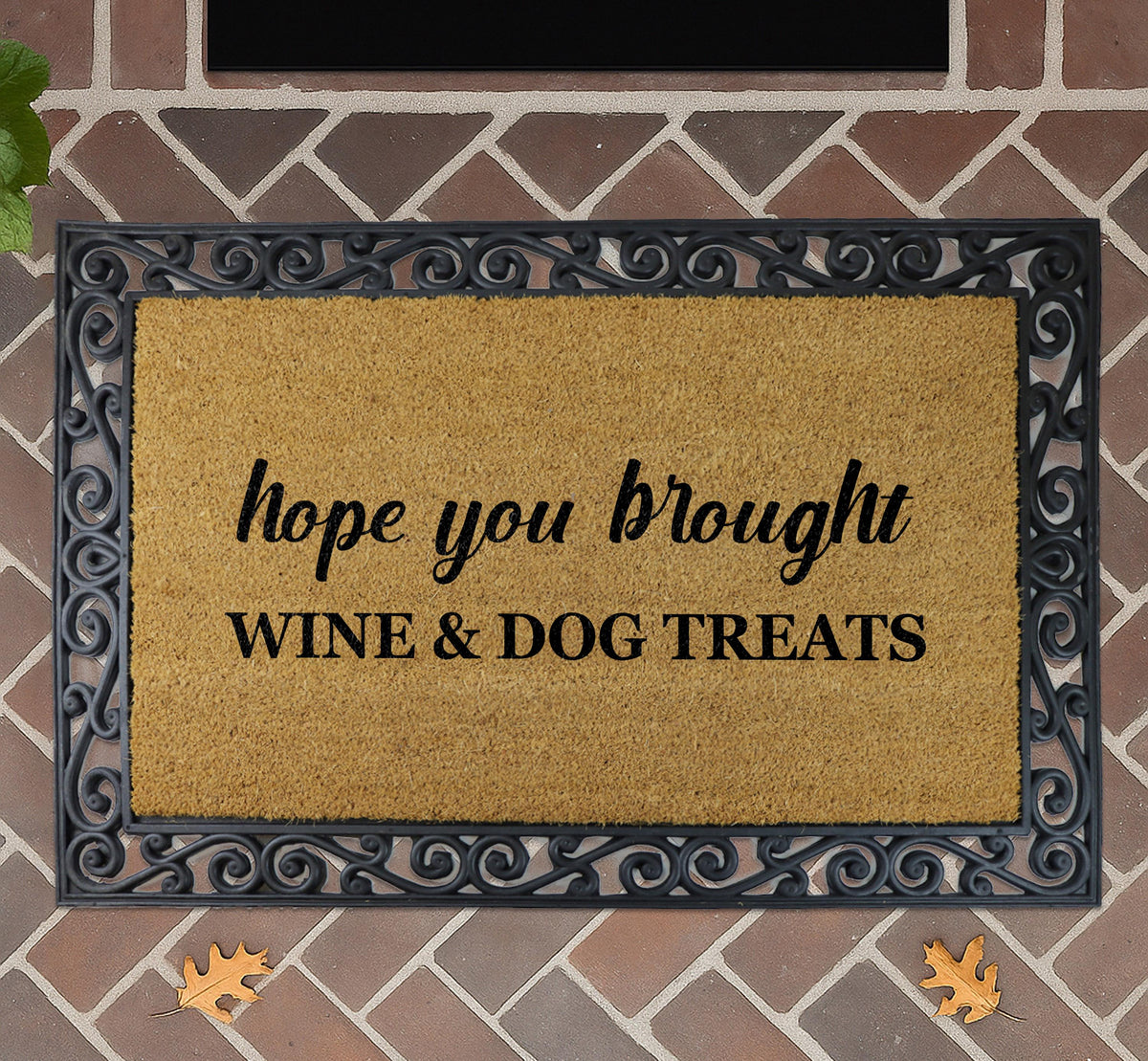 Hope You Brought Wine & Dog Treats Coco Doormat, Funny Welcome Mat for Dog Lovers