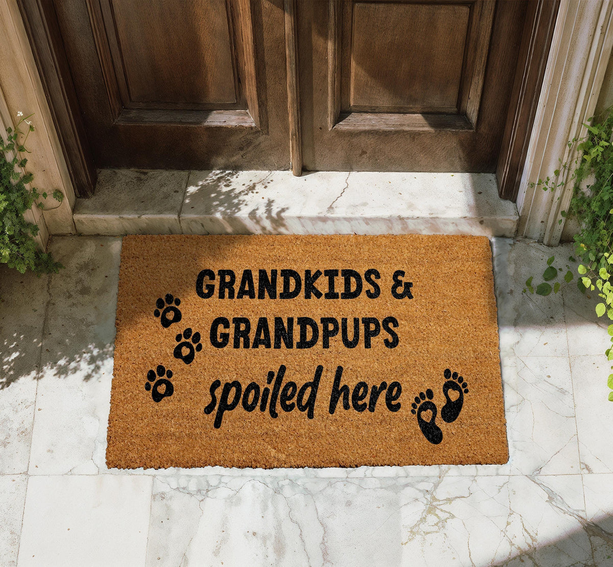 Grandkids and Grandpups Spoiled Here Doormat, Grandparents Welcome Mat