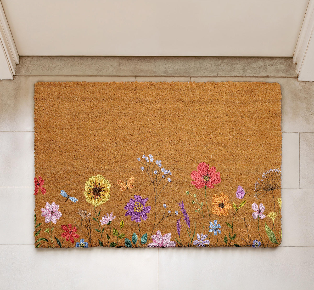 Flowers Wildflowers Doormat, Nature Lover Front Porch Rug, Coir Entrance Mat