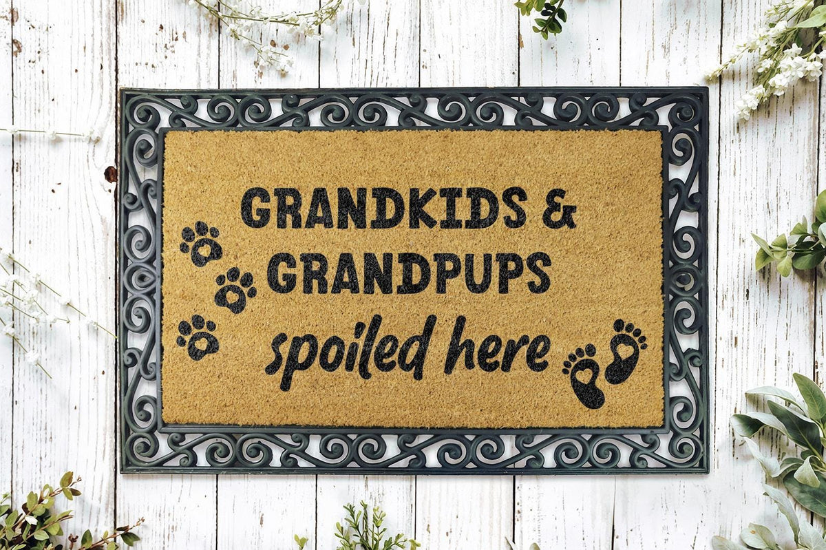 Grandkids and Grandpups Spoiled Here Doormat, Grandparents Welcome Mat