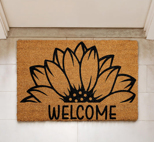 Sunflower Welcome Doormat, Floral Door Mat, Vintage Flower Welcome Mat, Summer Vibes Coir Mat
