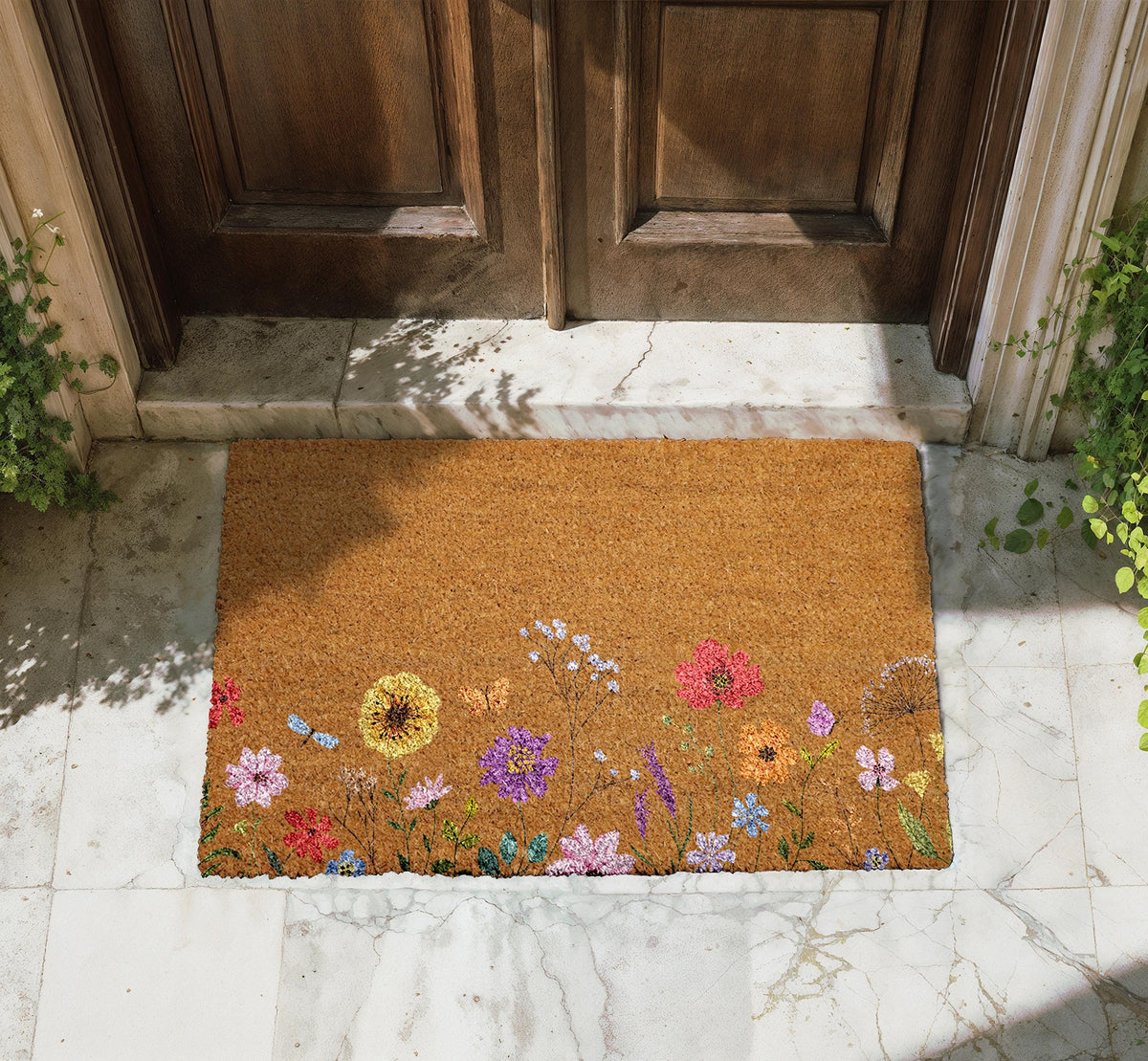Flowers Wildflowers Doormat, Nature Lover Front Porch Rug, Coir Entrance Mat