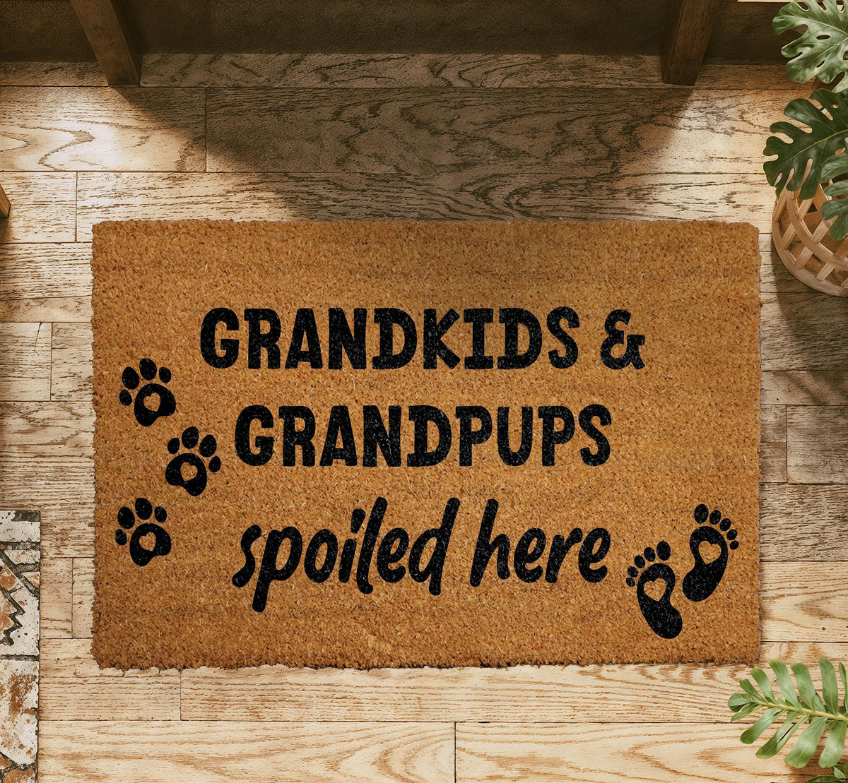 Grandkids and Grandpups Spoiled Here Doormat, Grandparents Welcome Mat