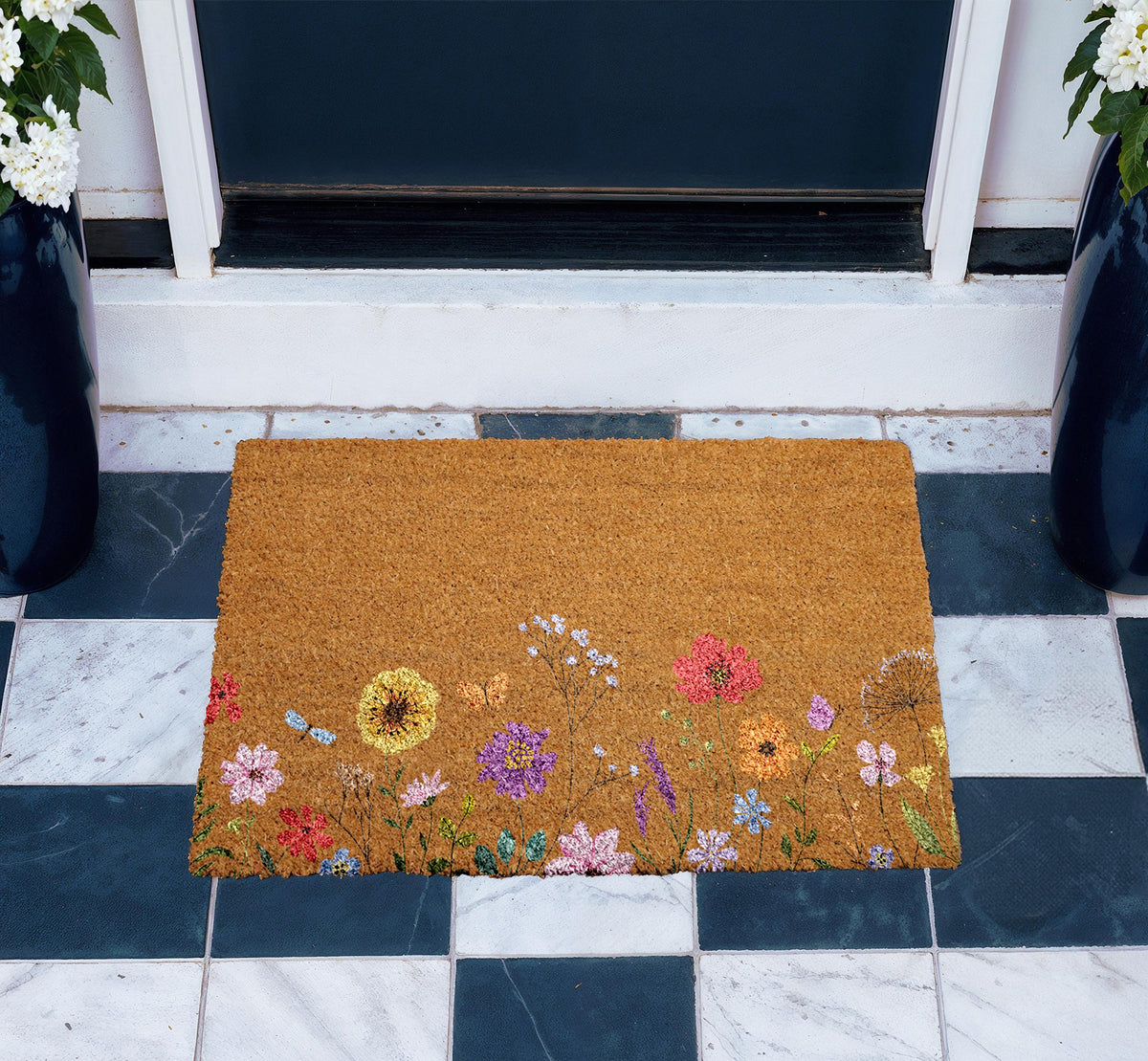 Flowers Wildflowers Doormat, Nature Lover Front Porch Rug, Coir Entrance Mat