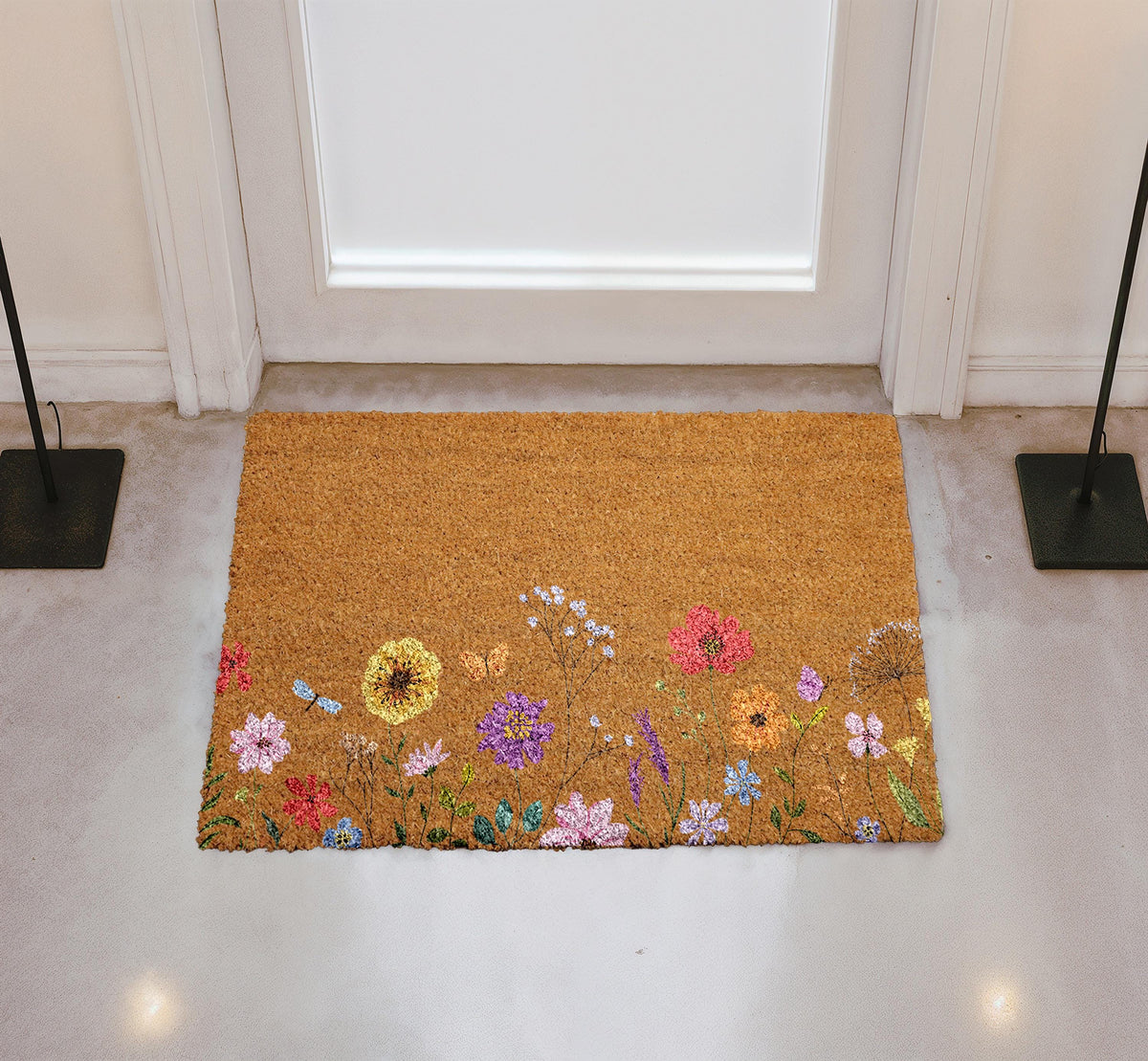 Flowers Wildflowers Doormat, Nature Lover Front Porch Rug, Coir Entrance Mat