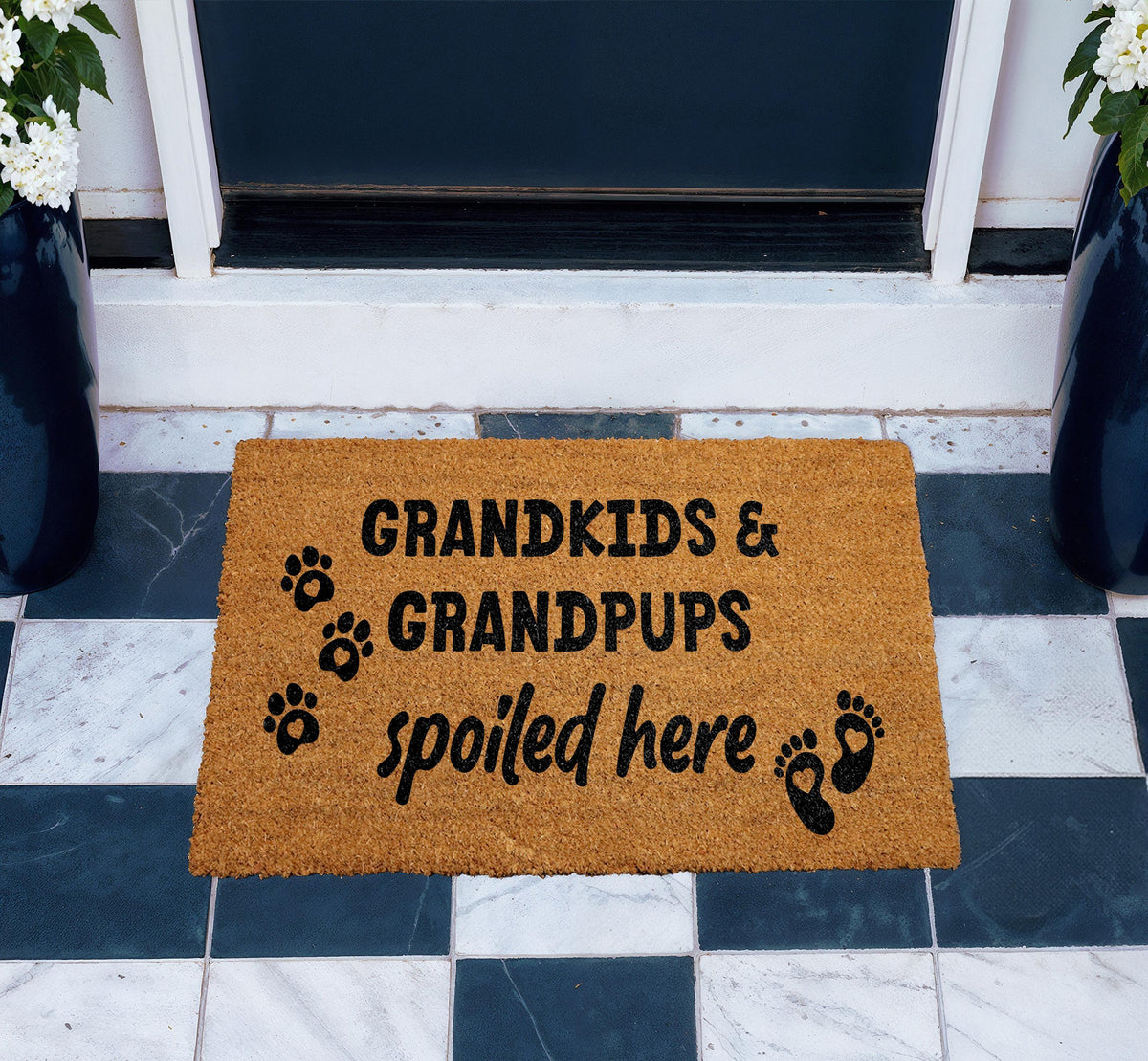 Grandkids and Grandpups Spoiled Here Doormat, Grandparents Welcome Mat