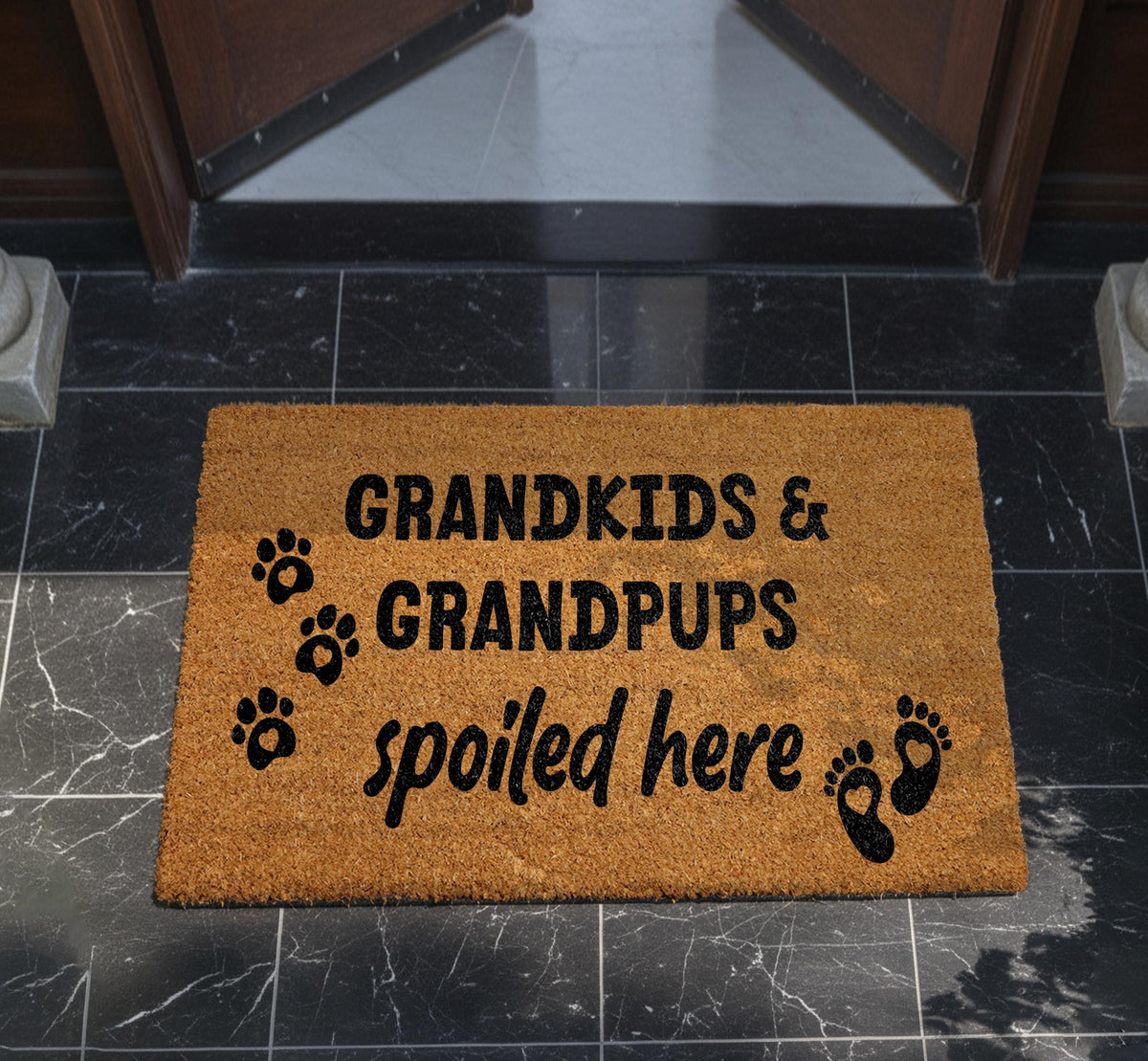 Grandkids and Grandpups Spoiled Here Doormat, Grandparents Welcome Mat