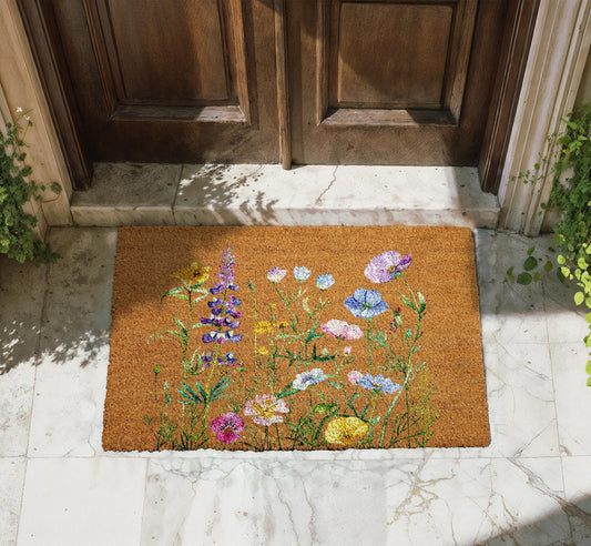 Wildflowers Doormat, Floral Welcome Mat, Garden Lover Home Entrance Coir Rug