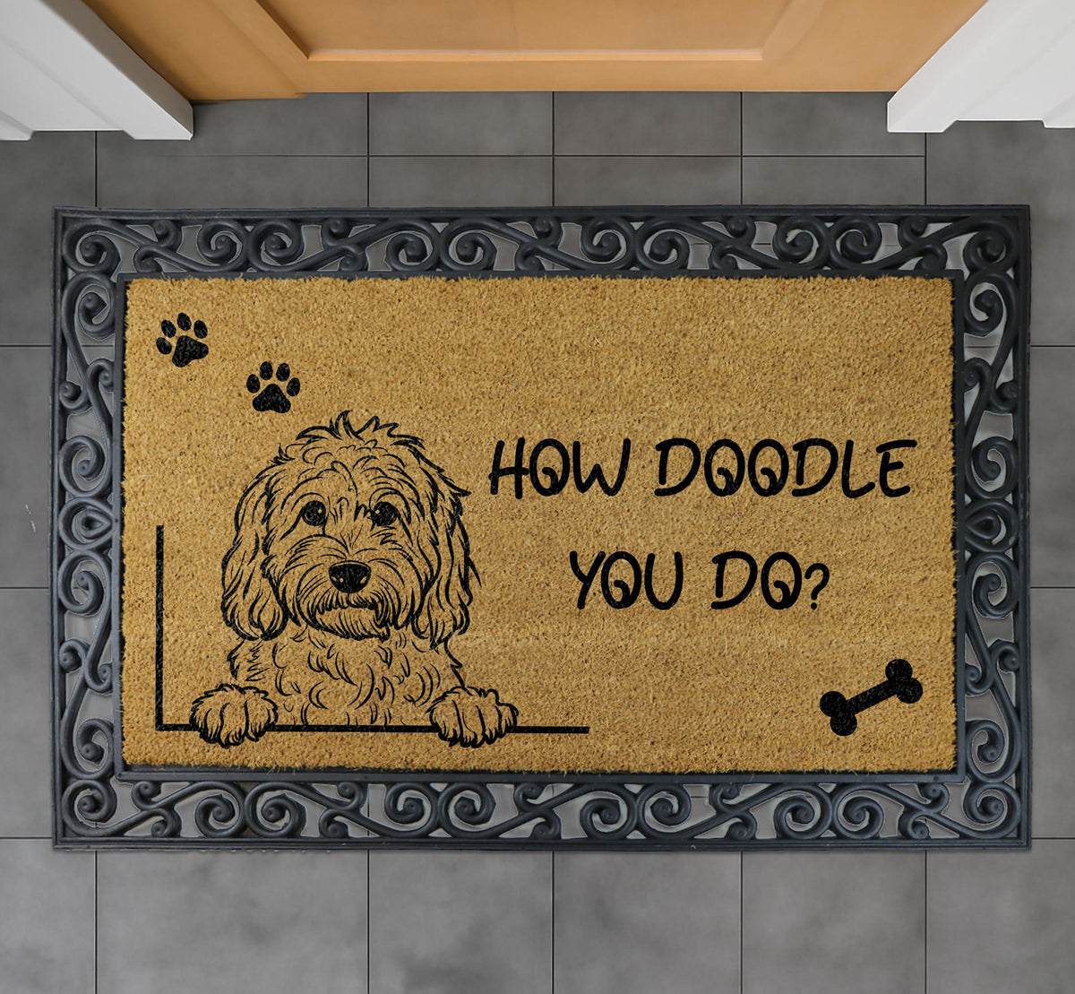 Personalized Doodle Doormat, Coir Welcome Mat, Labradoodle Dog Lover Gift (18"x30")