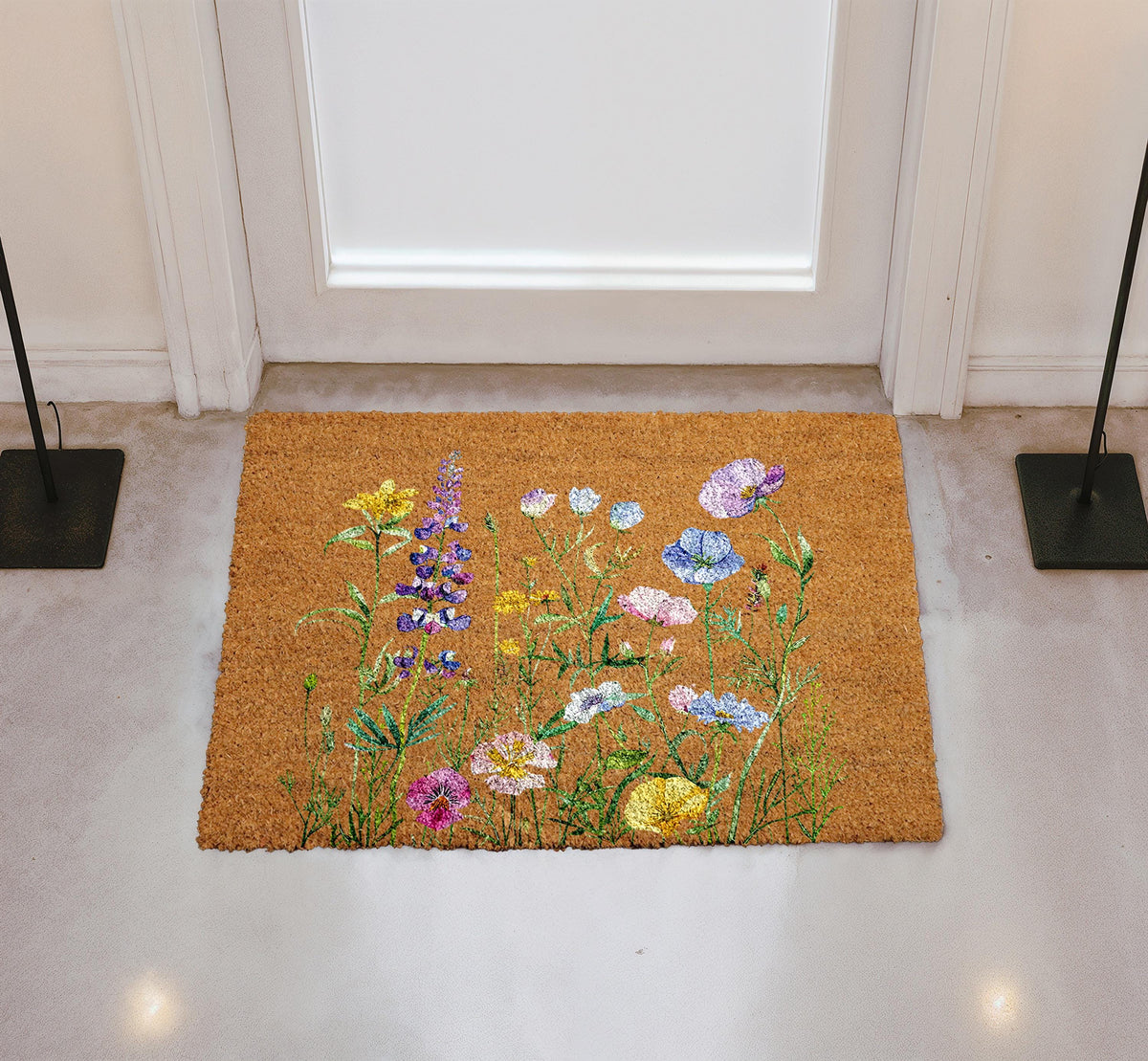 Wildflowers Doormat, Floral Welcome Mat, Garden Lover Home Entrance Coir Rug